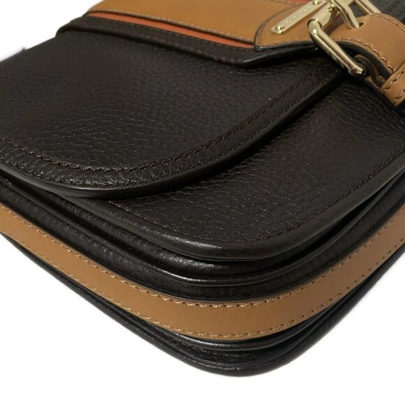 Auth Burberry - 3799403 Dark Brown Light Brown Orange Leather Shoulder Bag - Picture 3 of 8